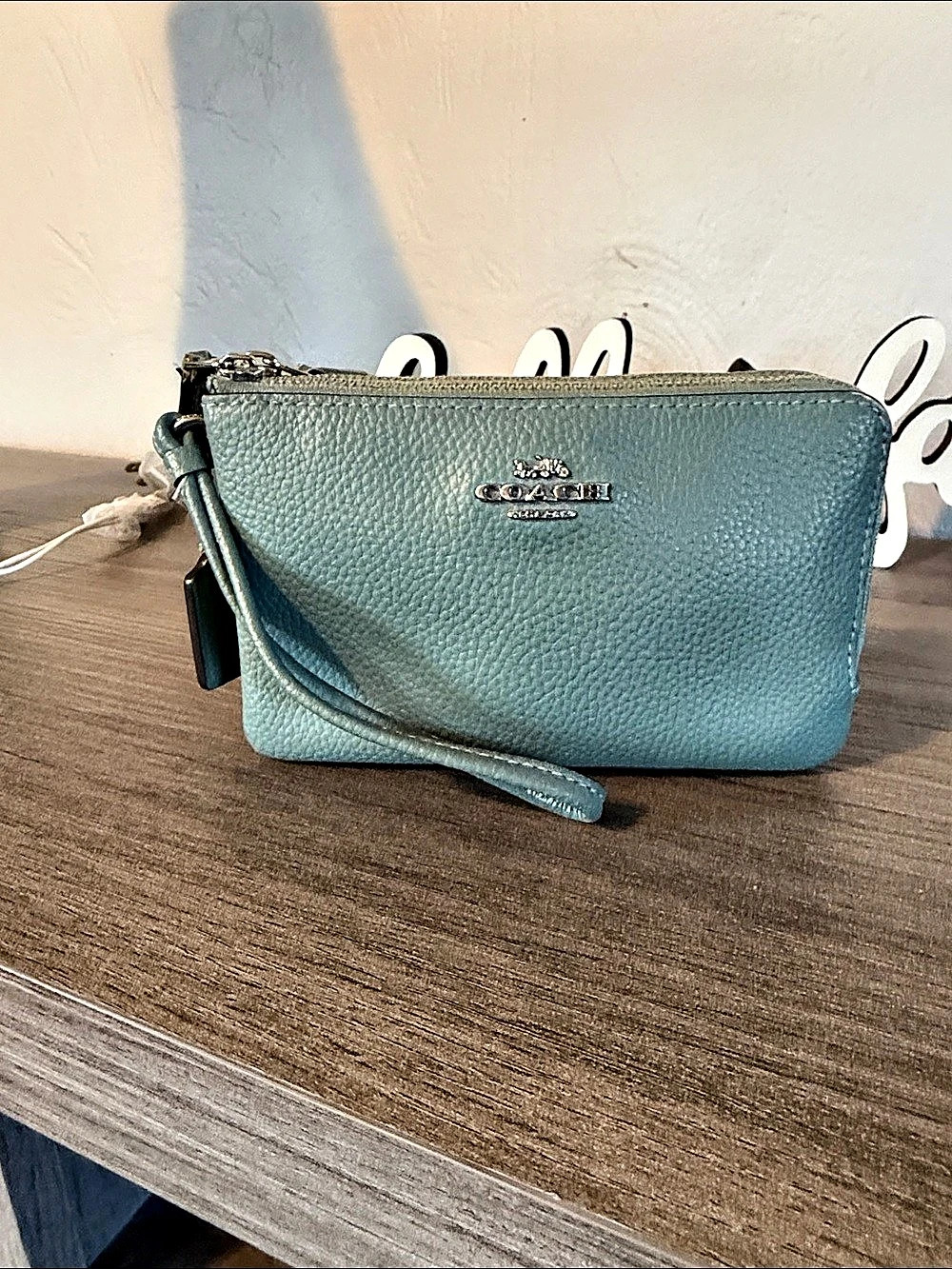 Coach Double Corner Zip Wristlet in Pebble Leather
